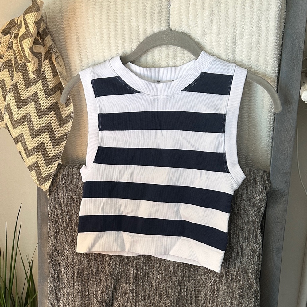 Navy and White Striped Women's Tank Top